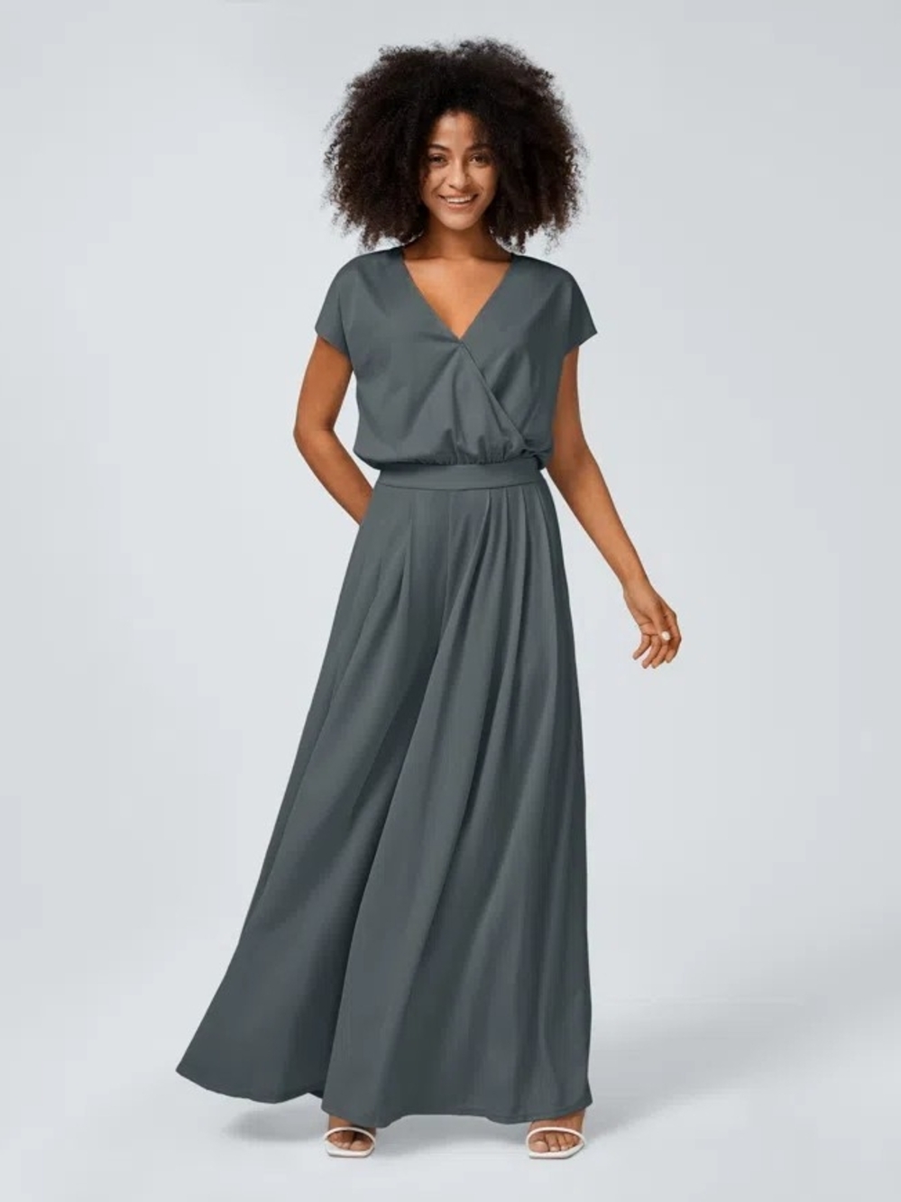 HALARA - 2XL V Neck Short Sleeve Side Pocket Wide Leg  Waffle Casual Jumpsuit